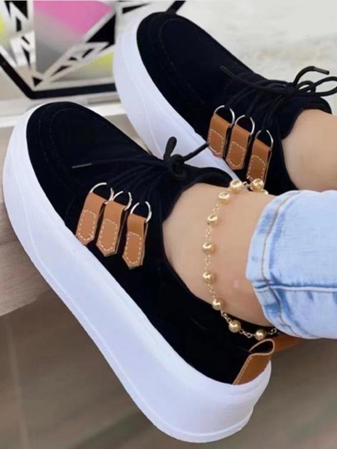 Leather Stitching Platform Lace-up Casual Shoes