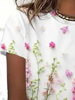 Plus Size Loose Casual Crew Neck Floral T-Shirt