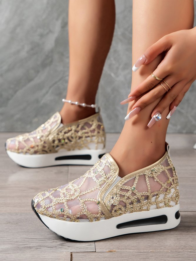 Fashion Sequin Breathable Mesh Slip On Platform Sneakers | zolucky