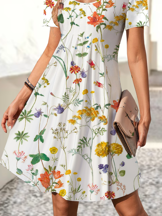 Floral Crew Neck Loose Casual Dress