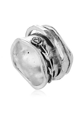 Vintage Silver Metal Rose Embossed Ring Ethnic Casual Women Accessories