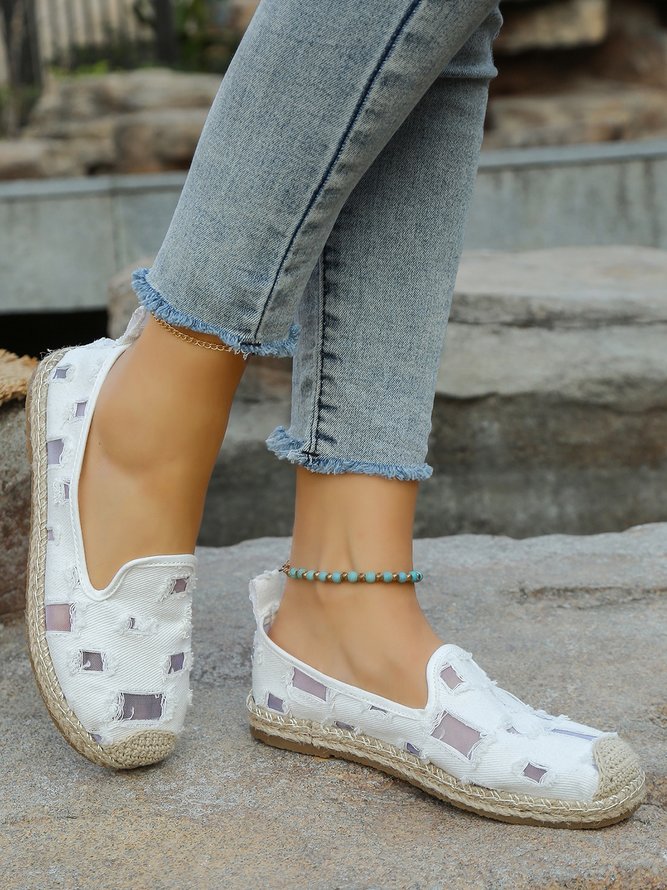 Women Breathable Broken Hole Canvas Espadrille Flats