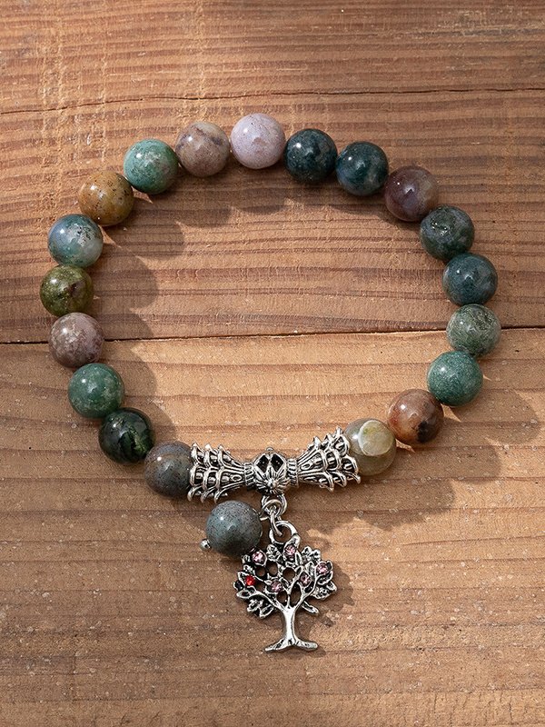 Natural Crystal Tree Of Life Pattern Beaded Bracelet Casual Ethnic Women's Jewelry