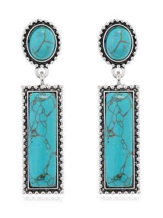 Vintage Silver Metal Turquoise Distressed Earrings Ethnic Women's Jewelry