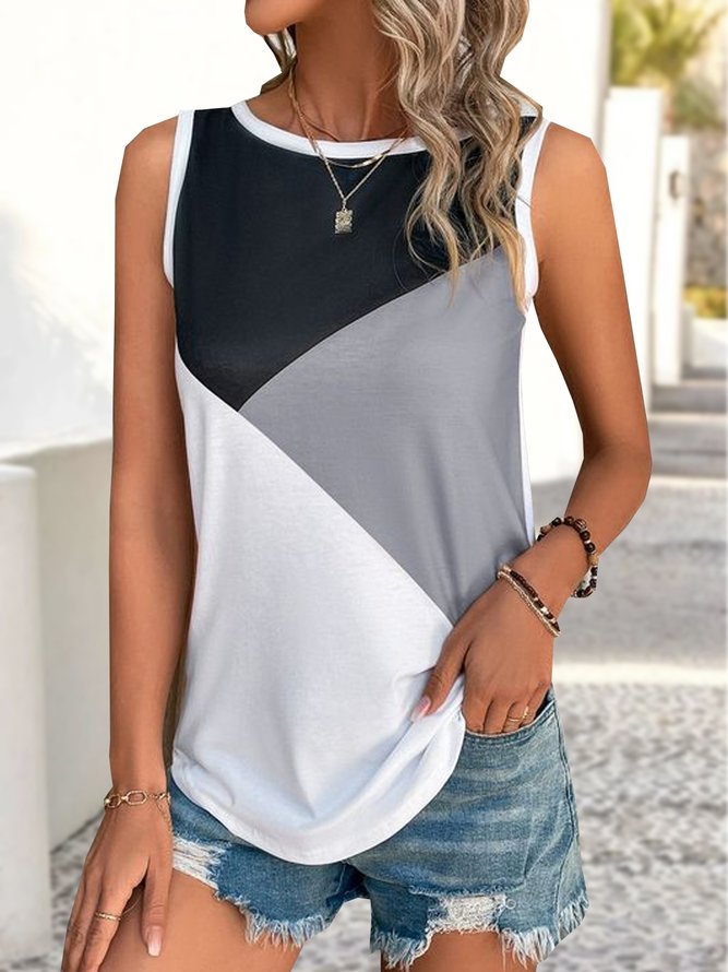 Jersey Loose Color Block Casual Tank Top