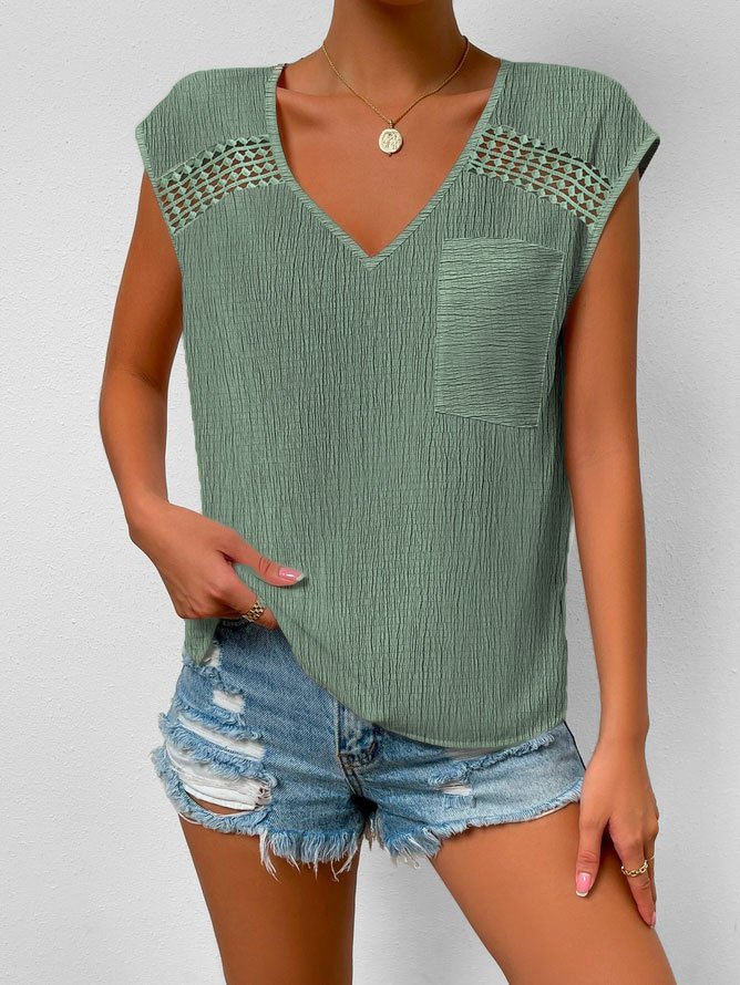 Casual Lace Edge Loose V Neck Shirt