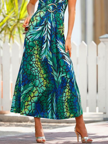 Abstract Sleeveless Grommets Lace-up Vacation Long Dress