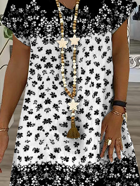 Disty Floral Casual V Neck Loose Dress