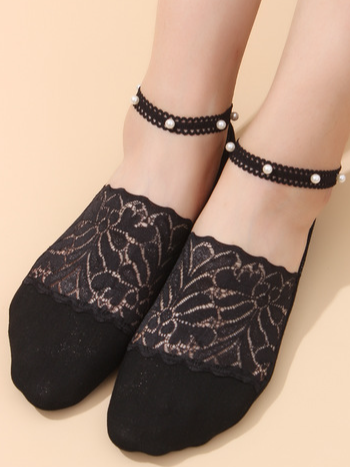 Lace Ethnic Floral Socks With Ribbon Casual Urban Women's Accessories