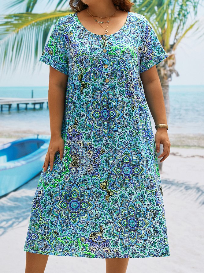 Plus Size Boho Casual Short Sleeve Dress