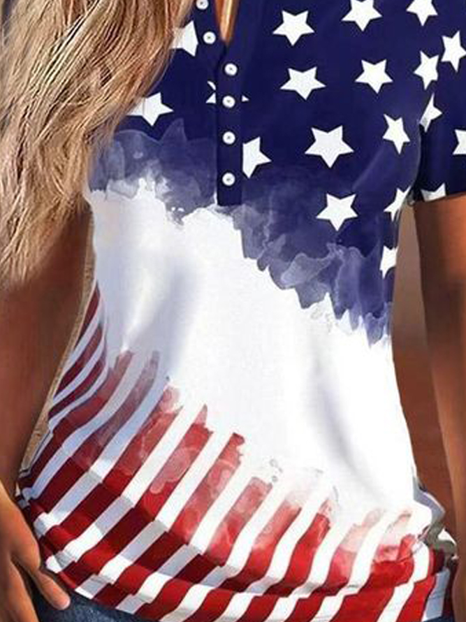 Casual Buckle Independence Day Jersey Shirt