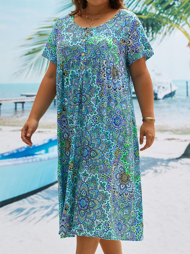 Plus Size Boho Casual Short Sleeve Dress