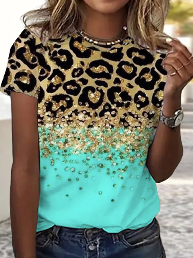 Casual Leopard Crew Neck Loose T-Shirt