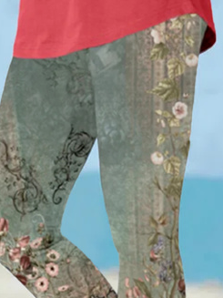 Plus Size Loose Floral Casual Jersey Leggings