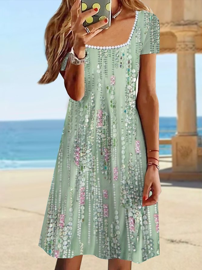 Floral Casual Loose Square Neck Dress