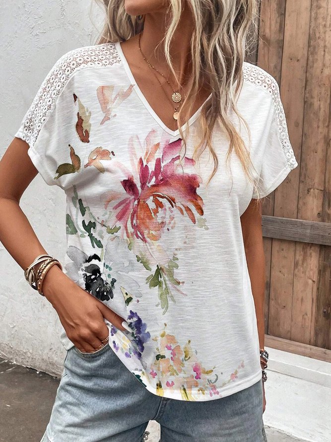 Jersey Casual V Neck Floral Shirt