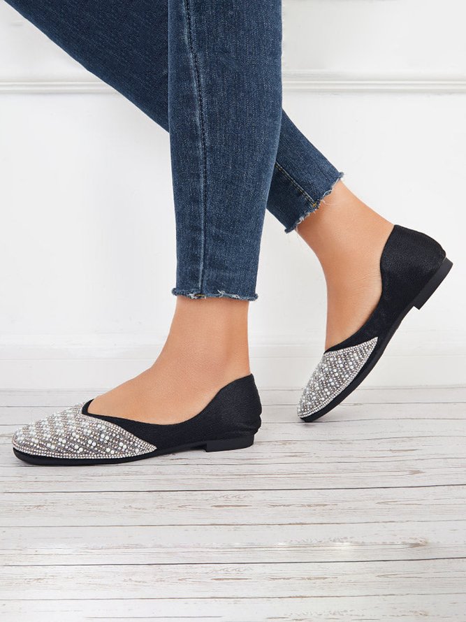 Shiny Beads Square Toe Slip On Flat Dress Shoes