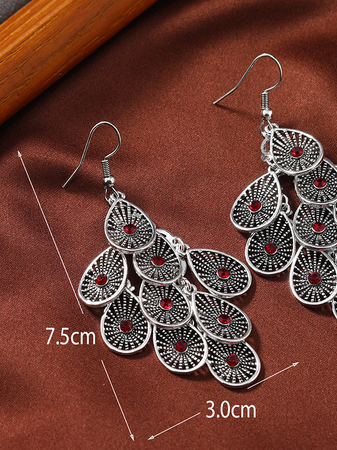 Retro Inlaid Red Gem Feather Earrings Ethnic Style Casual Women's Jewelry