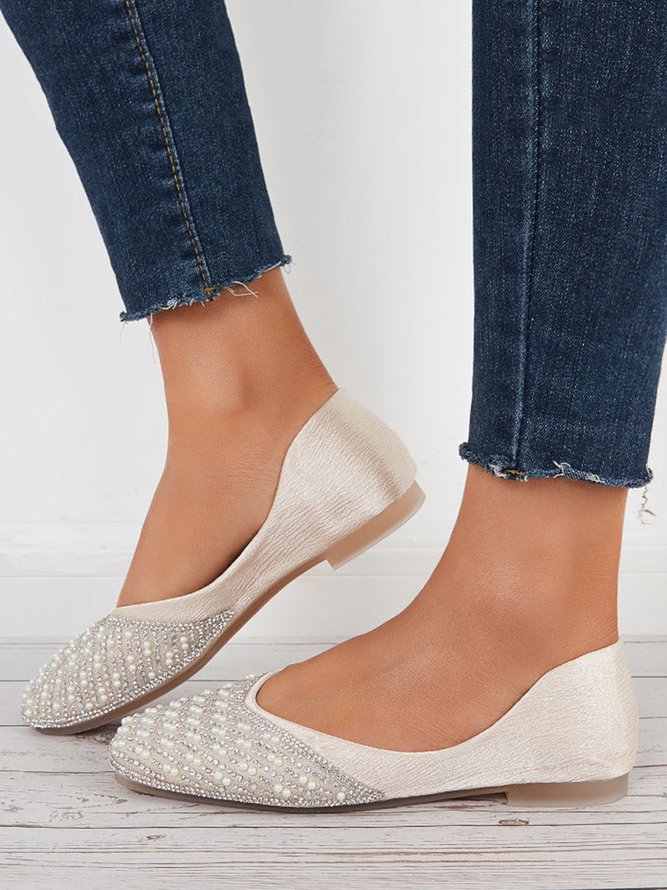 Shiny Beads Square Toe Slip On Flat Dress Shoes