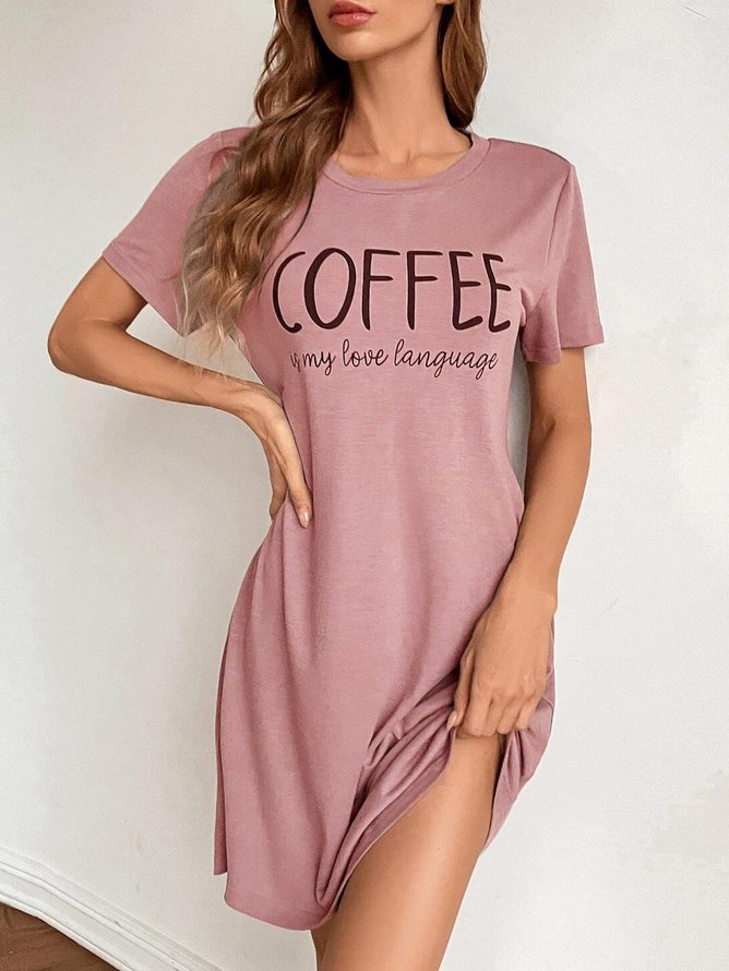 Casual Text Letters Crew Neck Nightdress