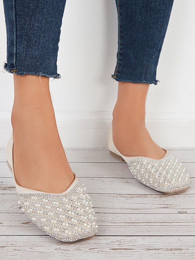 Shiny Beads Square Toe Slip On Flat Dress Shoes