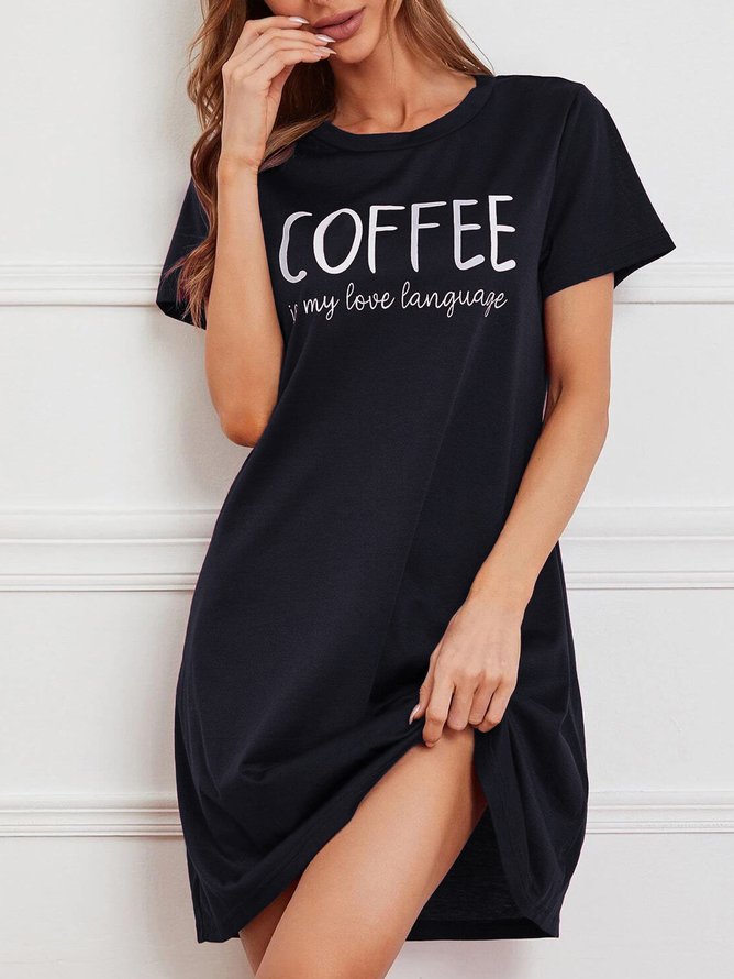 Casual Text Letters Crew Neck Nightdress