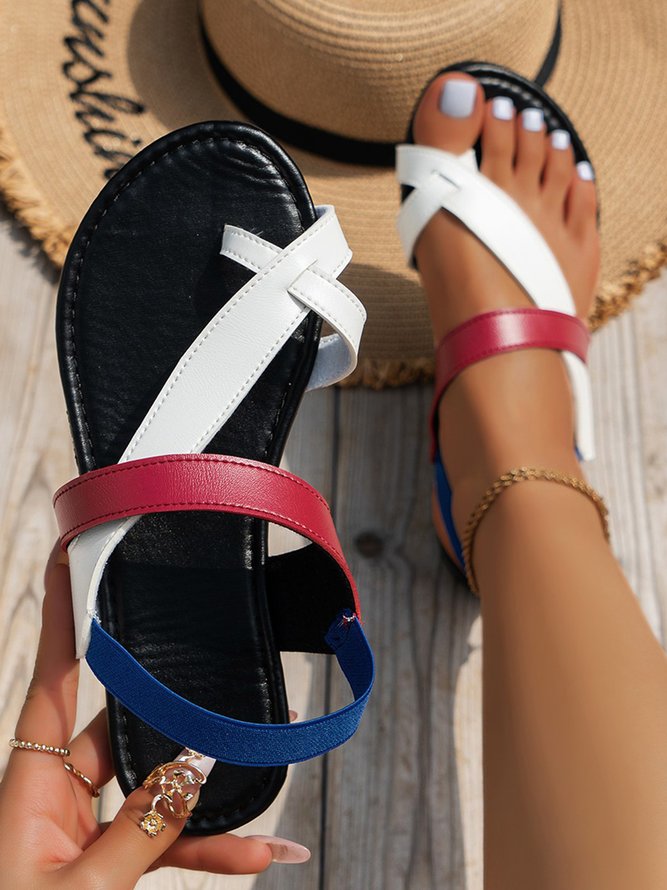 Color Block Toe Post Slip On Strappy Sandals