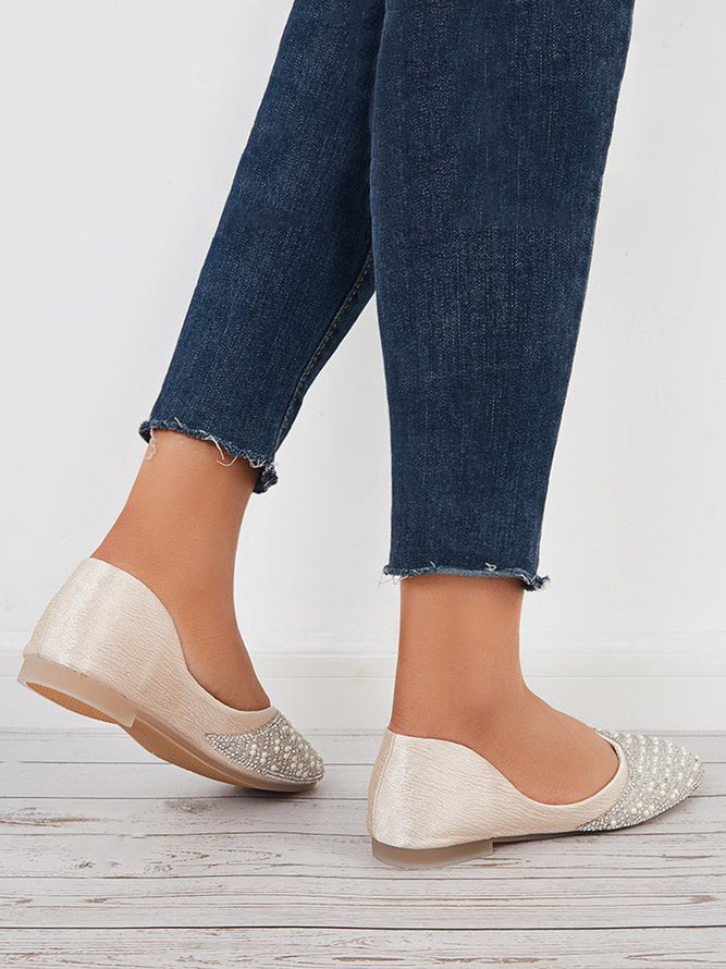 Shiny Beads Square Toe Slip On Flat Dress Shoes