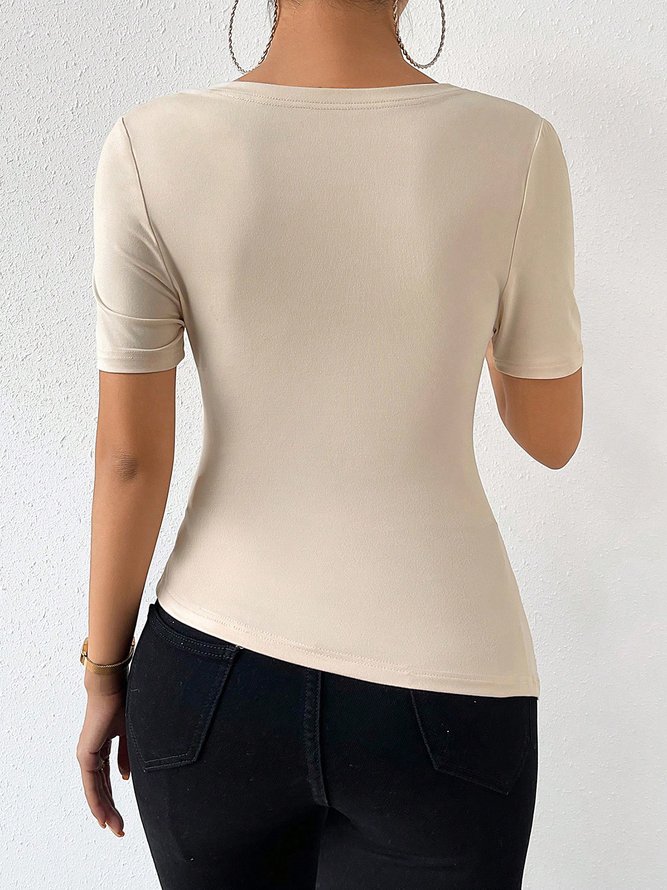 Plain Casual Asymmetric Short Sleeve Shirt