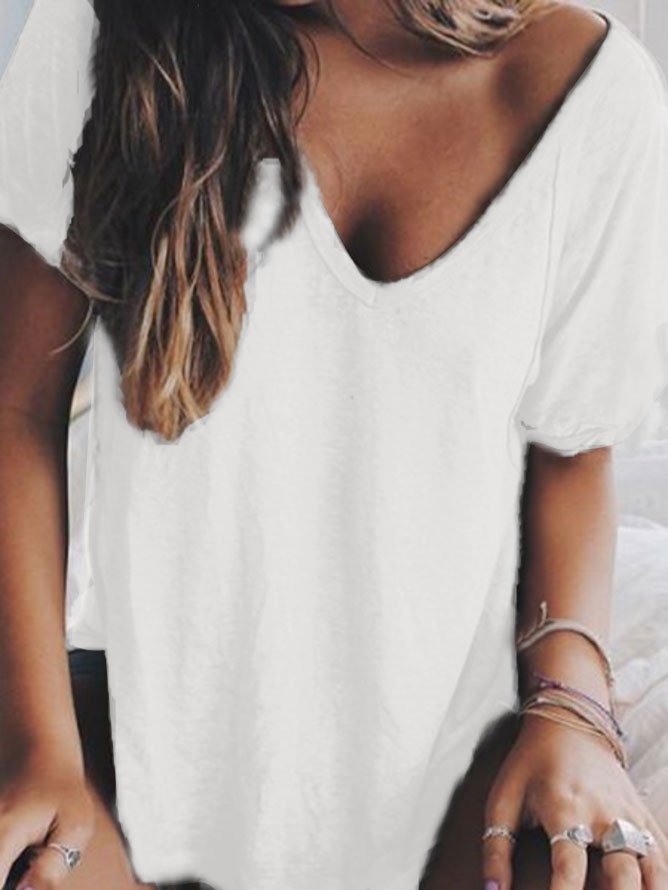 Woman Summer Casual V neck Loose T Shirt Top