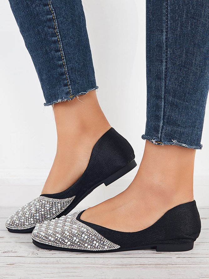 Shiny Beads Square Toe Slip On Flat Dress Shoes