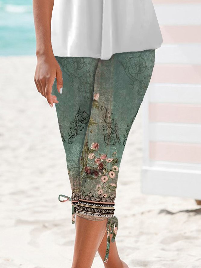 Casual Floral Pattern Regular Fit Leggings