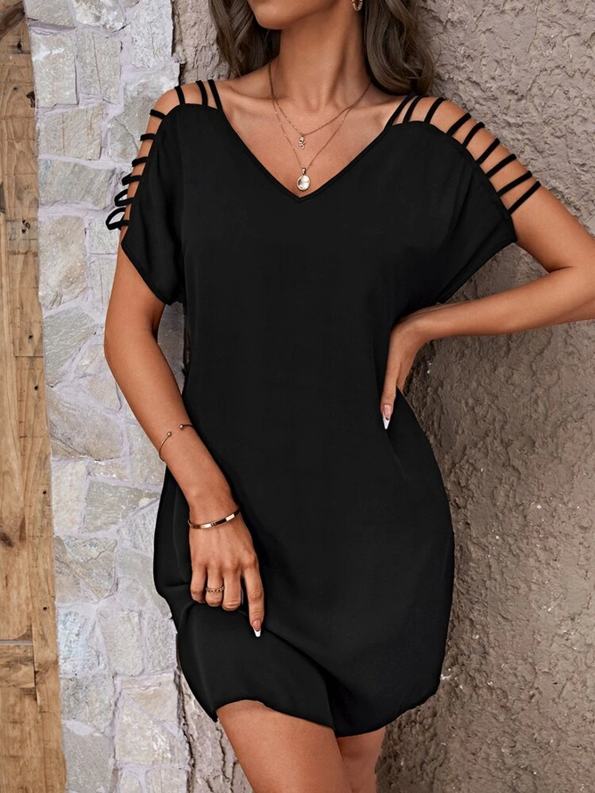Plain Casual Cut-Outs V Neck Dress