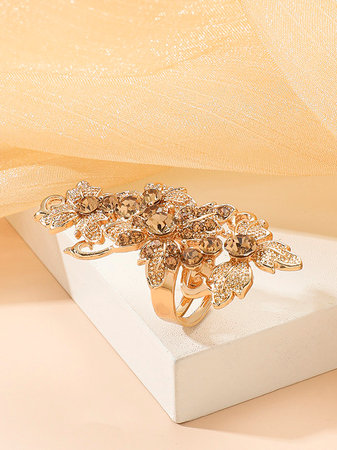 Vintage Floral Diamond Open Ring Ethnic Casual Party Women's Jewelry
