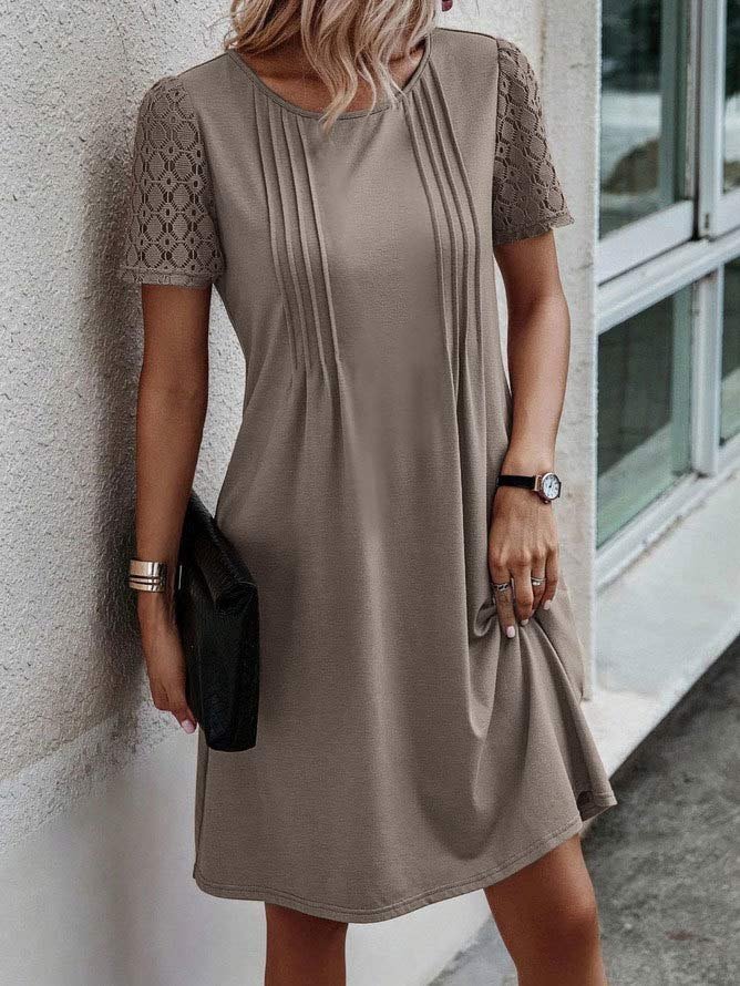 Lace Crew Neck Casual Loose Dress
