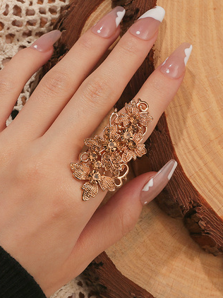 Vintage Floral Diamond Open Ring Ethnic Casual Party Women's Jewelry
