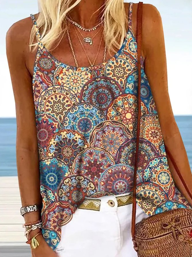 Plus Size Ethnic Jersey Loose Vacation Tank Top