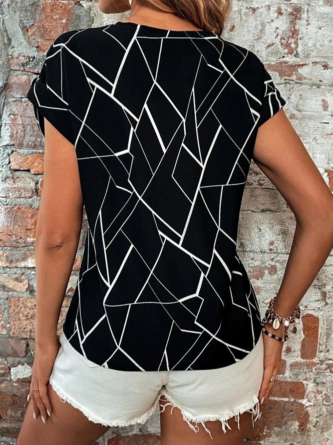 Abstract Geometric Loose Crew Neck Casual Shirt