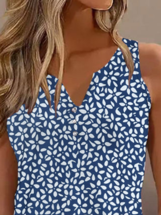 Floral V Neck Casual Tank Top