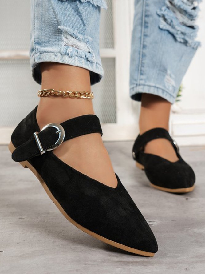 Casual Pointed Toe Faux Suede Reversible Mary Jane Flats
