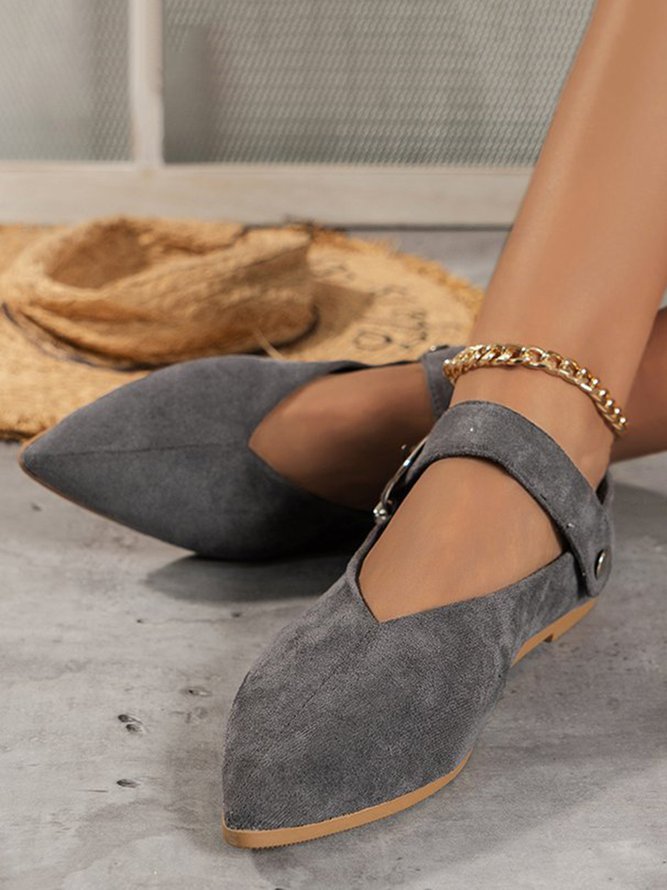 Casual Pointed Toe Faux Suede Reversible Mary Jane Flats