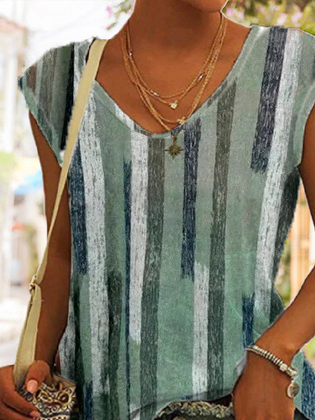 Loose V Neck Casual Striped Tank Top