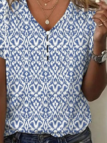 V Neck Casual Abstract Graphic Loose Shirt