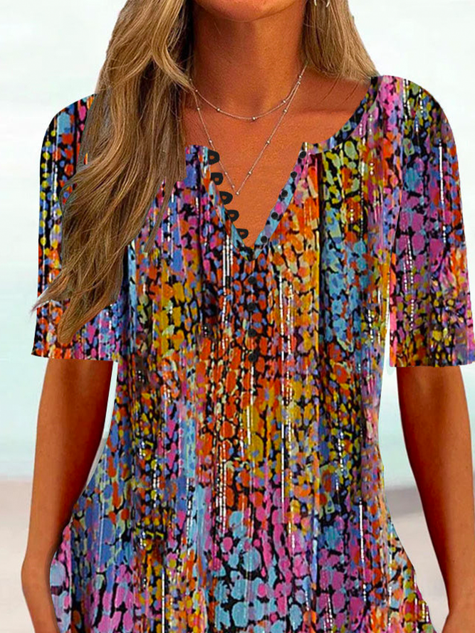 Casual Abstract Notched Buttoned Shirt