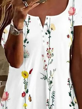 Casual Square Neck Floral Buckle Shirt