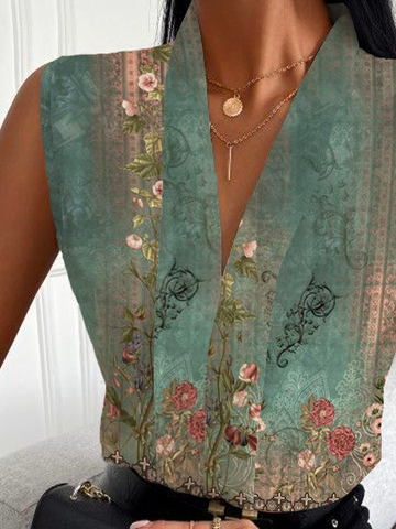 Loose Casual V Neck Floral Shirt