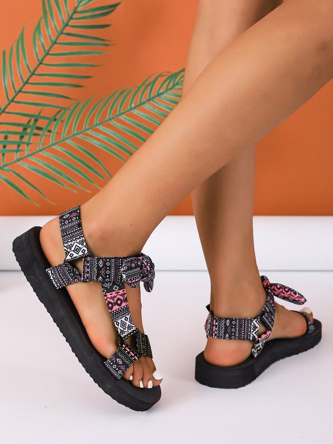 Bowknot Ethnic Pattern Velcro Casual Sandals