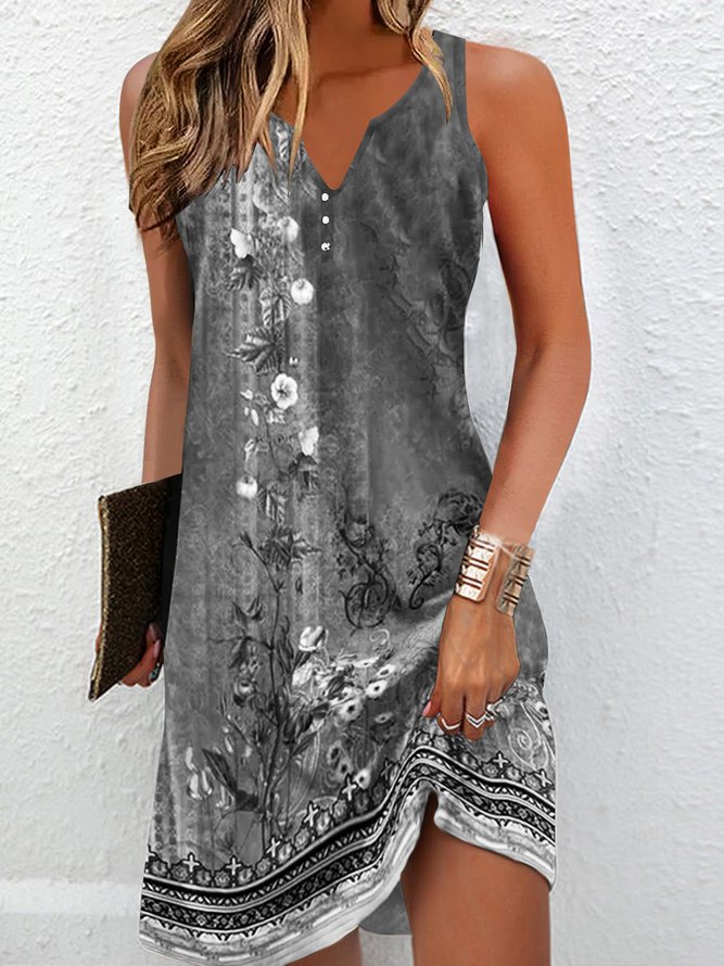 Notched Casual Jersey Loose Dress