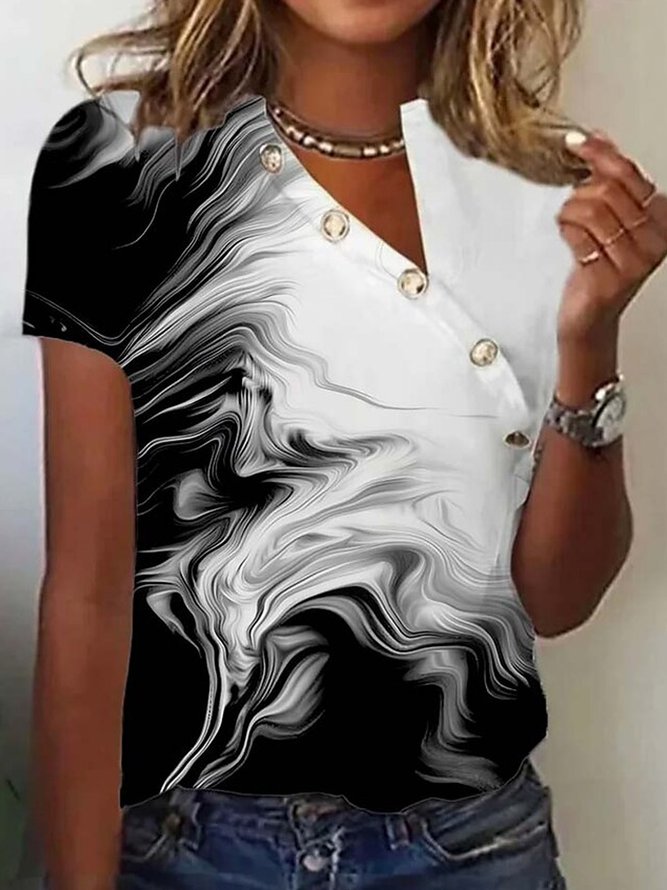 Asymmetrical Buttoned Random Print Casual Shirt