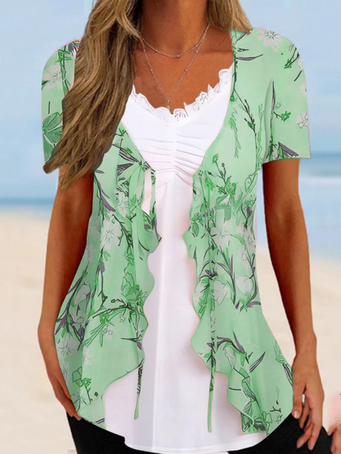 Casual Floral Split Joint Loose Shirt
